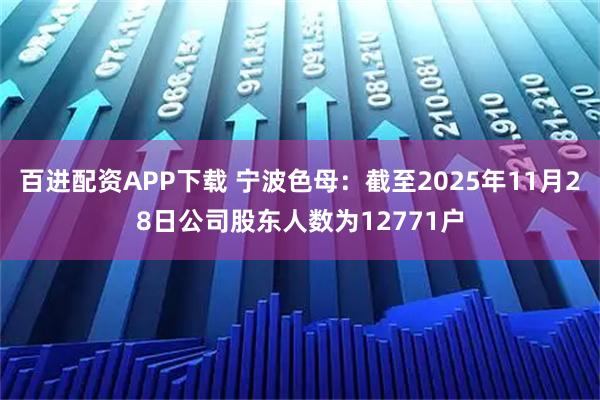 百进配资APP下载 宁波色母：截至2025年11月28日公司股东人数为12771户